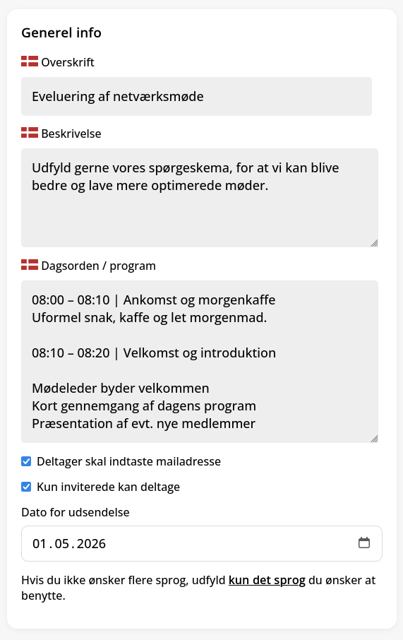 Hurtigt oprettelse af spørgeskema Hurtigt oprettelse af spørgeskema